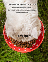 Whimsicalfox raised cat bowl red elevated stand demonstrates ergonomic feeding height.