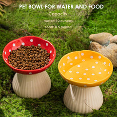 Whimsicalfox raised cat bowl red side view emphasizes whisker-friendly width.