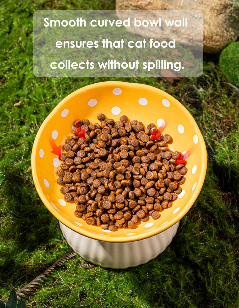 Whimsicalfox raised-cat-bowl-red whisker-friendly-design emphasizes comfortable eating.