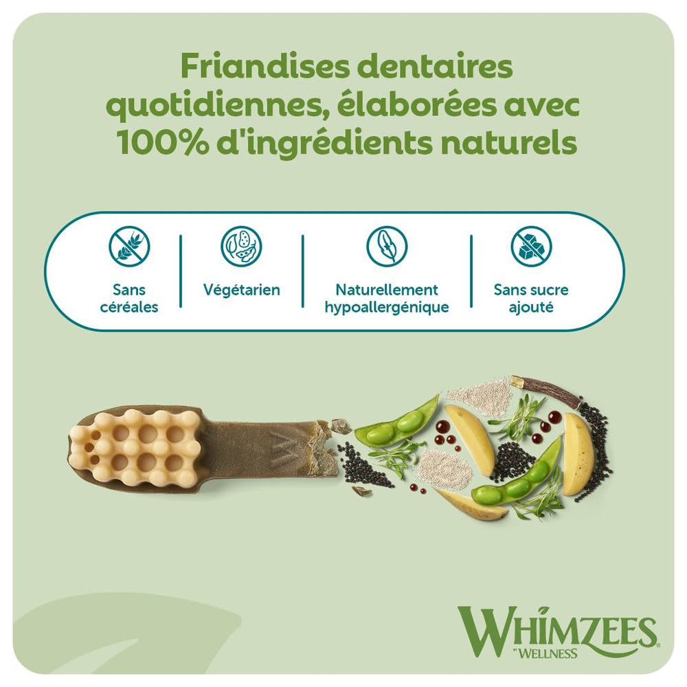 Whimzees small-size packaging for easy home dental care routine.