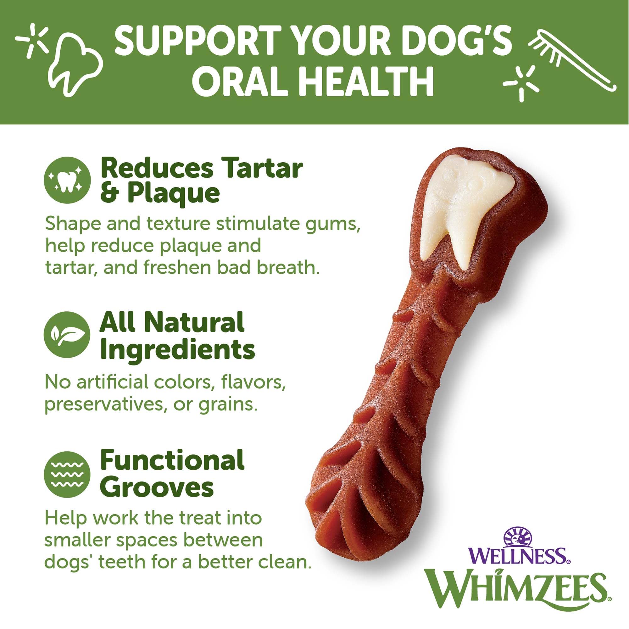 Whimzees VOHC-accepted and vet-recommended dental chews.