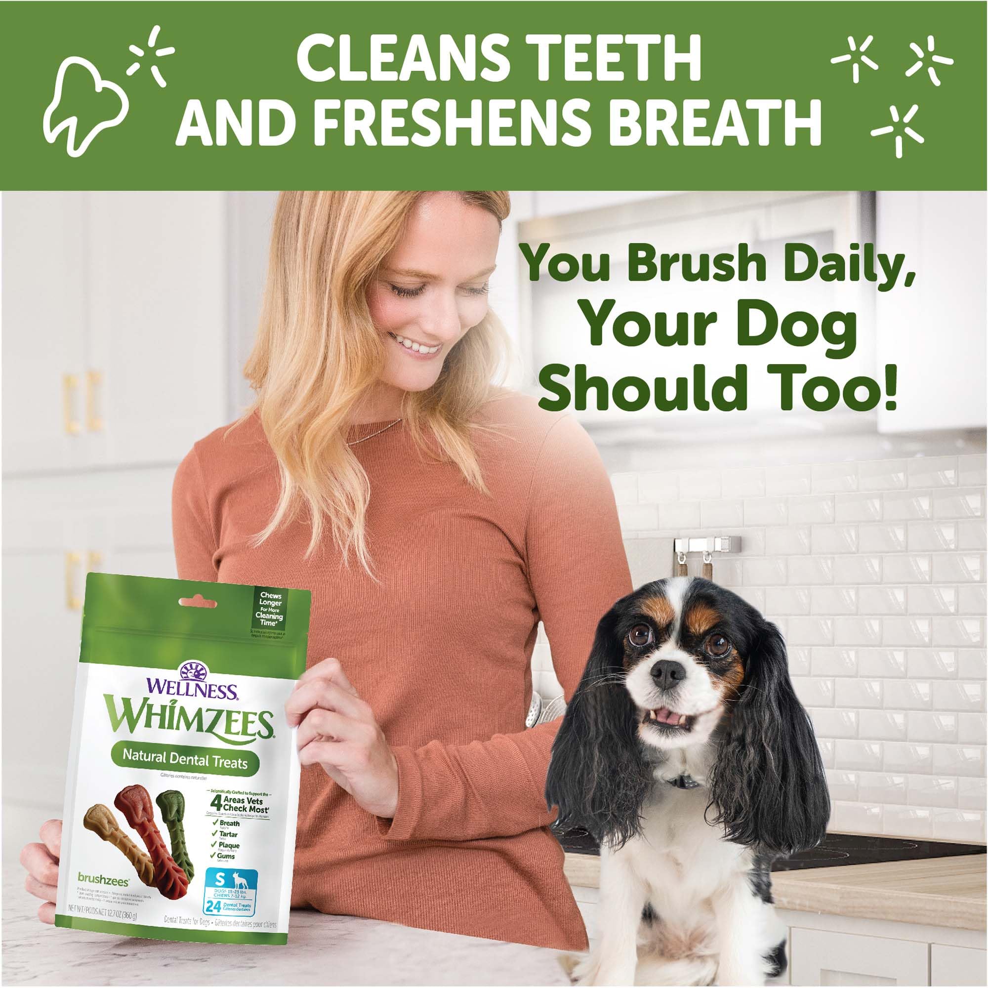 Whimzees breath-fresh image suggests fresher breath with daily chews.