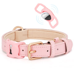 WHIPPY Airtag leather dog collar pink XS front view with durable padded comfort