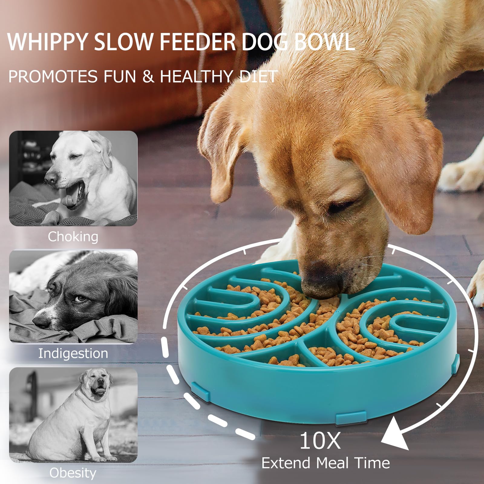 WHIPPY slow feeder bowl green color highlights durable, food-safe design for large dogs