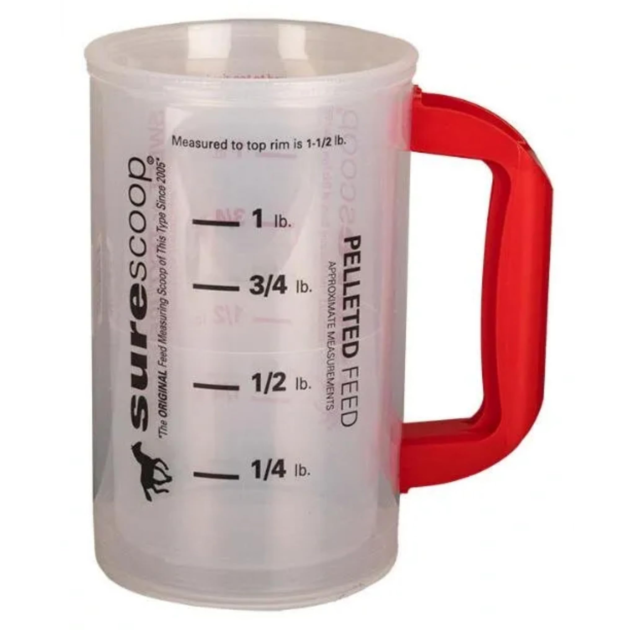Whirley DrinkWorks SureScoop in-use demonstrates measurement increments for different ration sizes