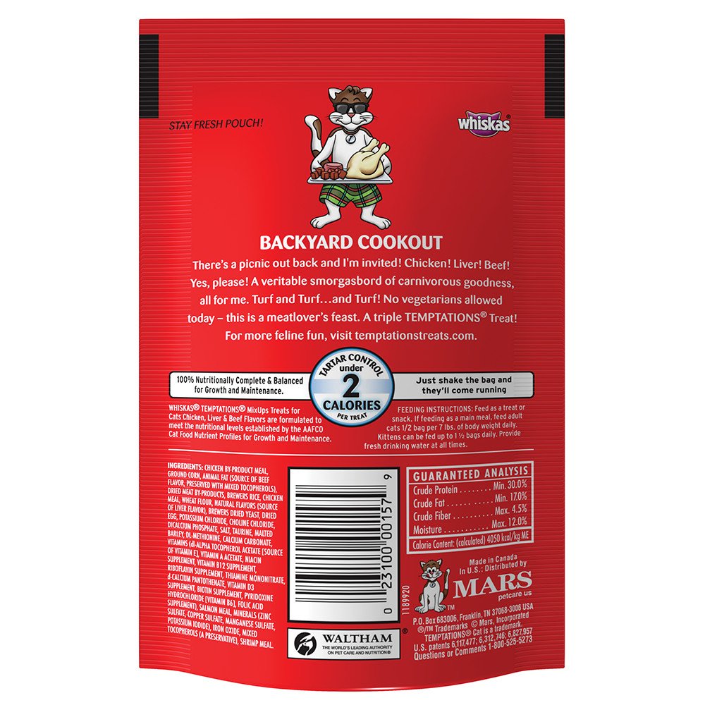 Whiskas Temptation Backyard Cookout cat enjoying treats during playtime.