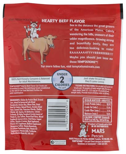 Whiskas Temptations Beef center provides soft, flavorful reward for cats