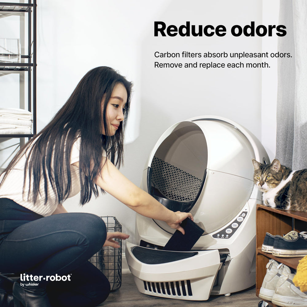 Whisker Litter-Robot 3 carbon filter in drawer absorbs odors for a fresher home