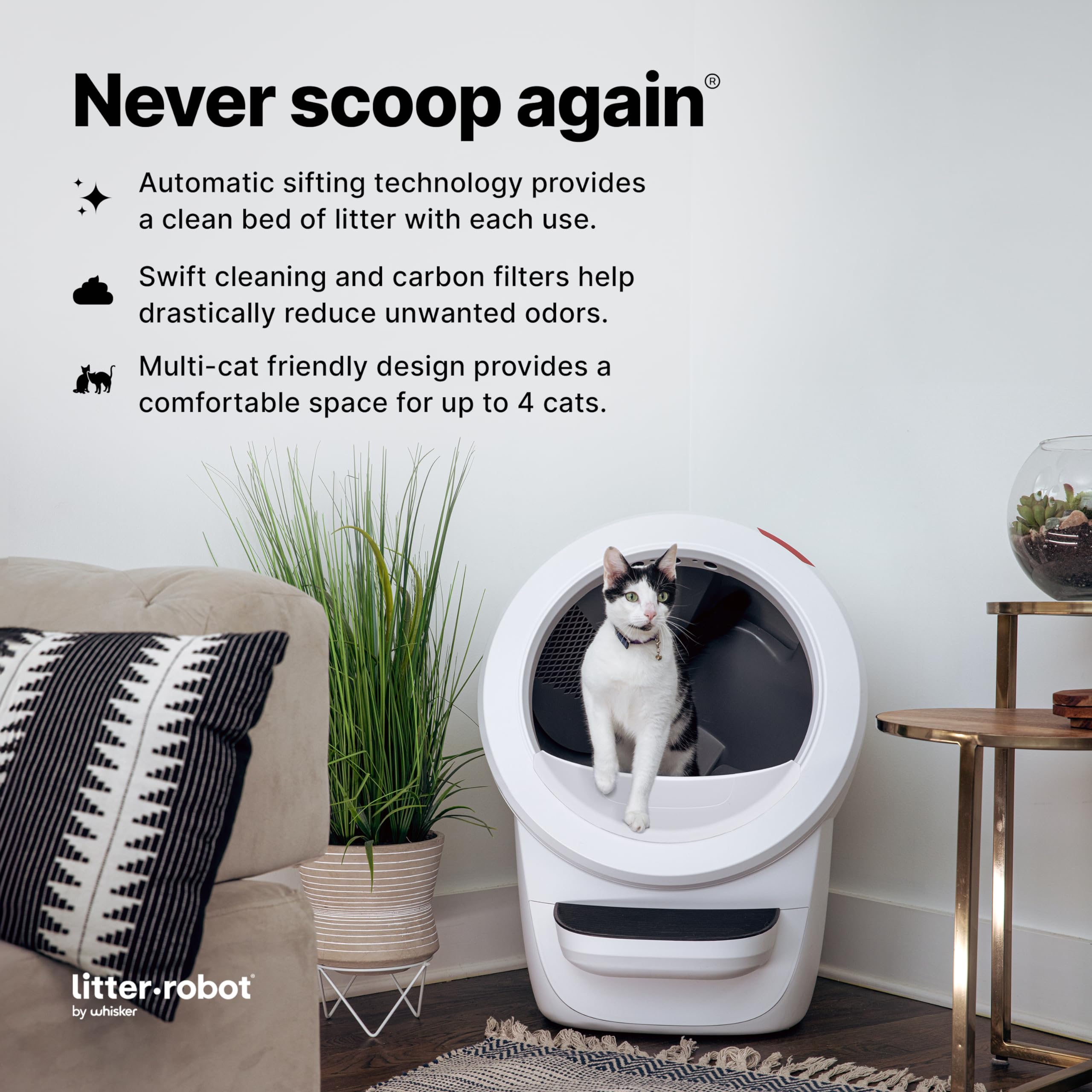 Whisker Litter-Robot 4 filter installation shown for tool-free setup