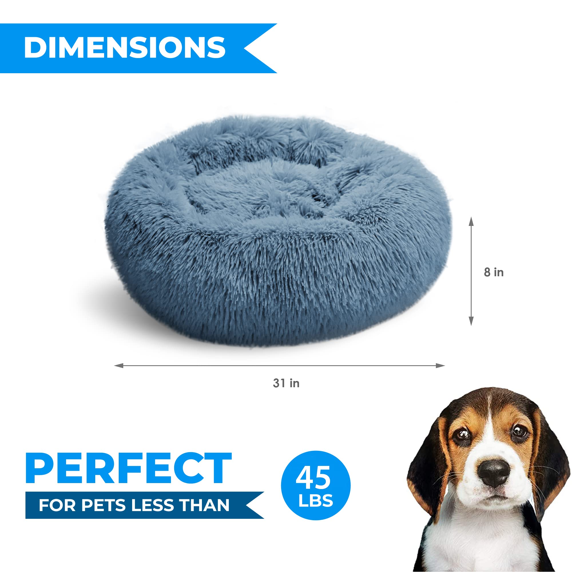 Whiskers & Friends donut bed with raised walls offering neck and joint support.