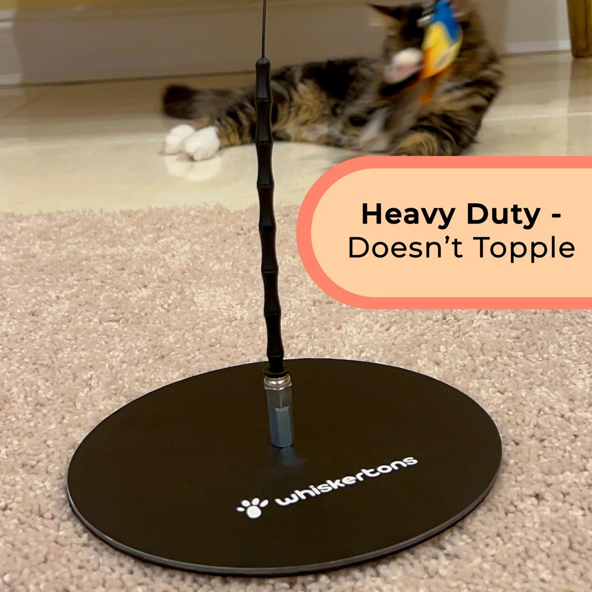 Whiskertons bird toy suction base sticks securely to floors or walls for versatile setups