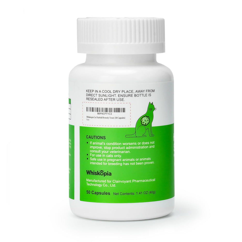 Whiskopia Hairball Relief ingredients: psyllium fiber and fish oil close-up
