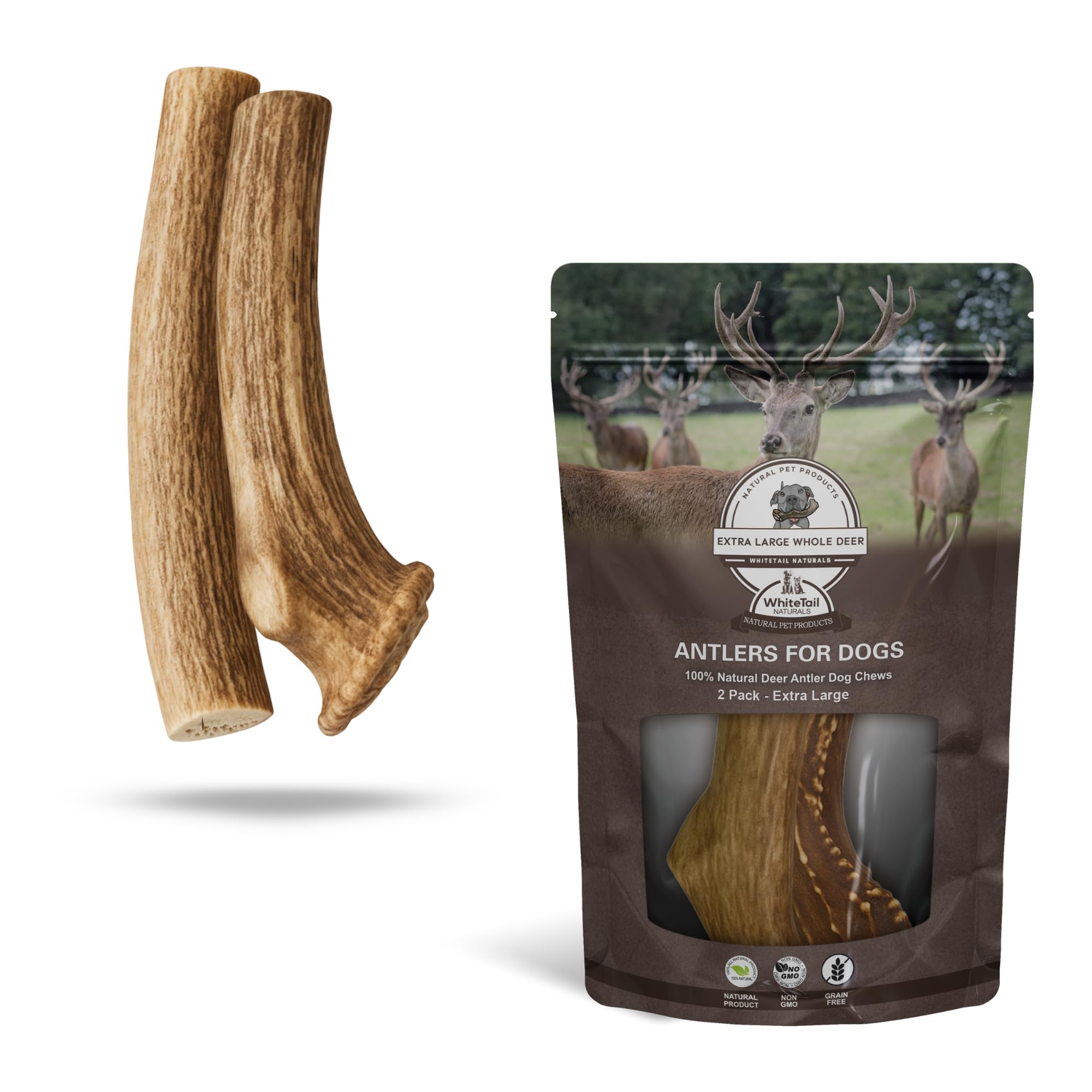WhiteTail Naturals axis deer antlers 2pack xl paired for durable chews.