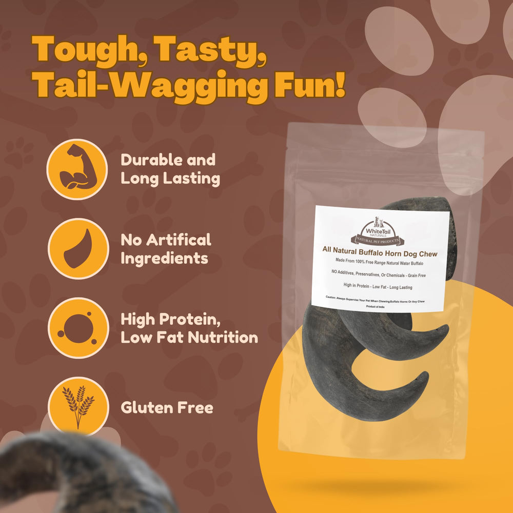 WhiteTail Naturals two large buffalo horns provide long-lasting entertainment