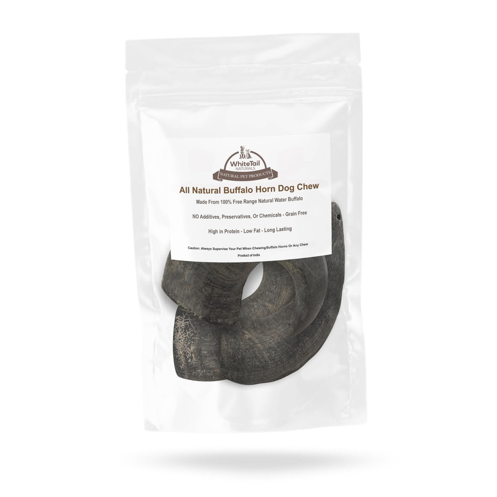 Whitetail Naturals water buffalo horns medium 3-pack ingredients-free product shot—grain-free, additive-free