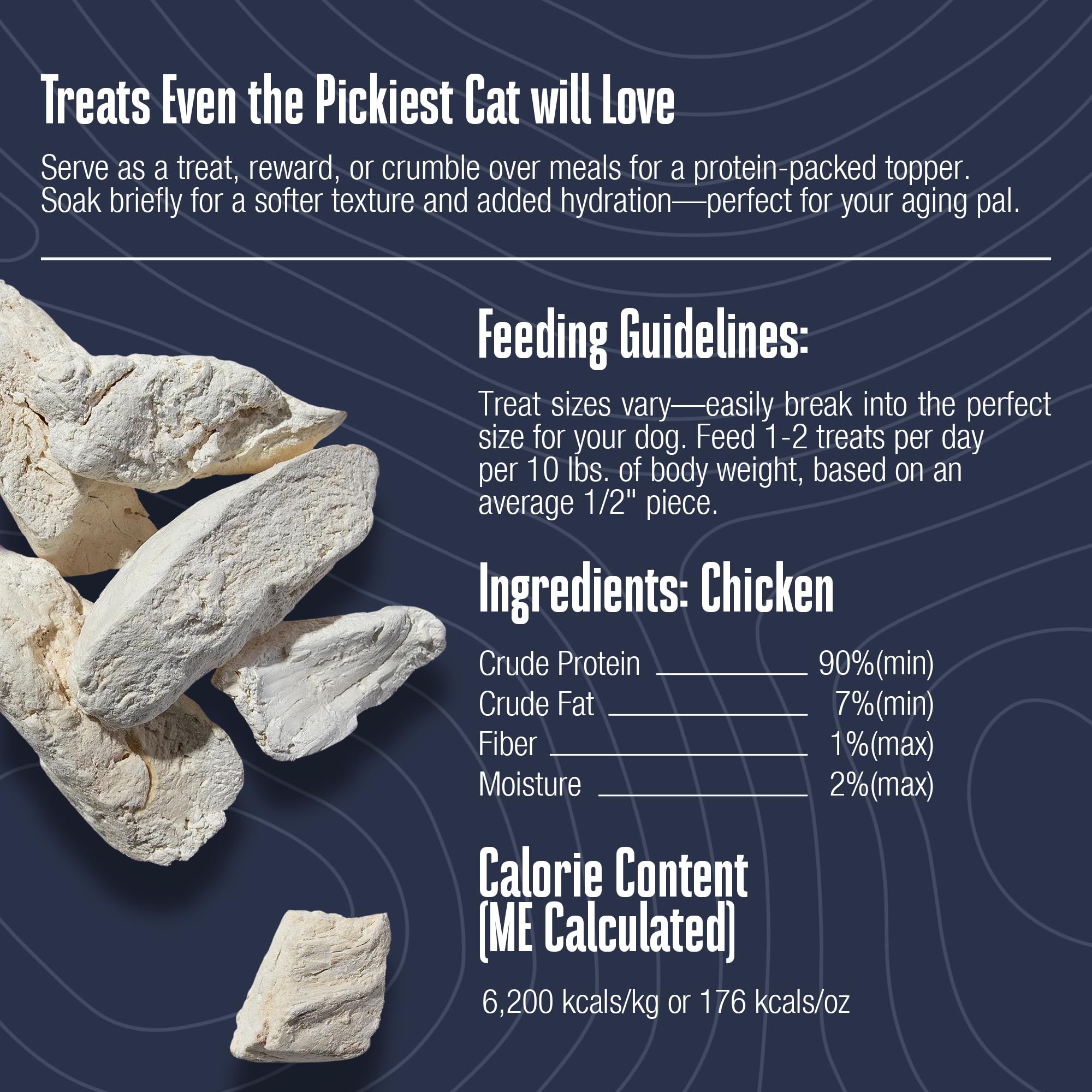 Close-up of Whole Life Cat Just One Chicken Freeze-Dried Treats showing chicken texture