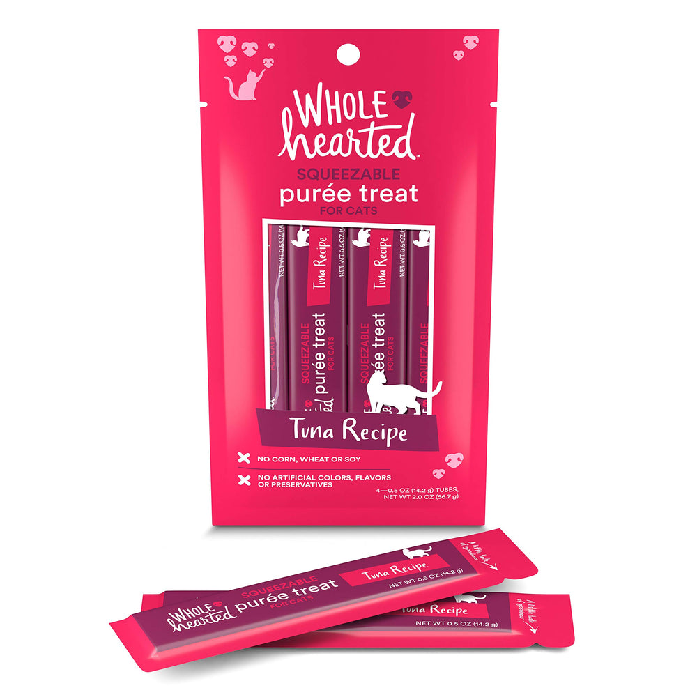 WholeHearted four 0.5 oz tubes shown, simple daily portions for cats.