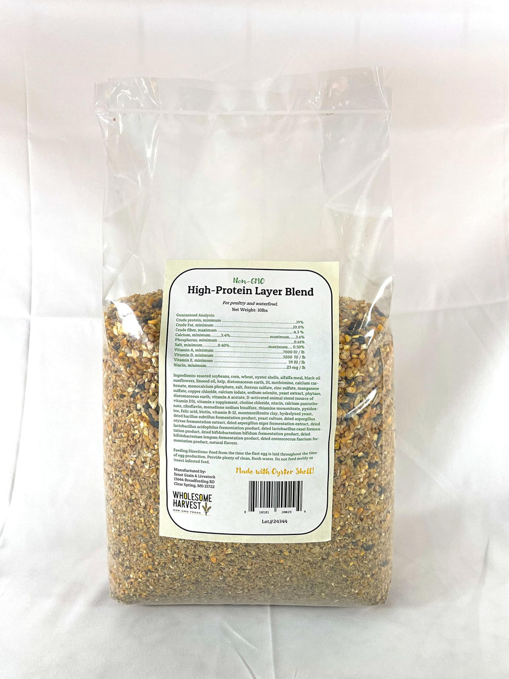 Wholesome Harvest layer blend closeup of cracked grains highlighting protein-rich nutrition