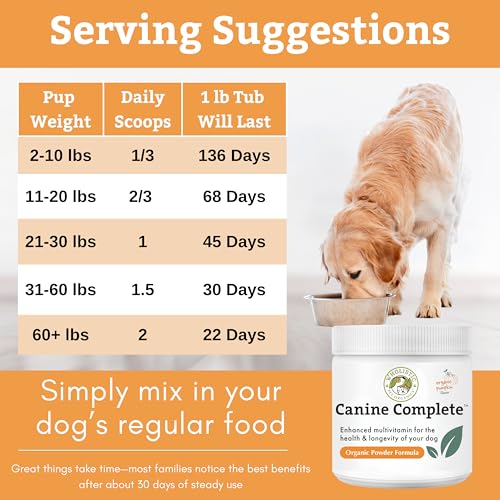 Wholistic Pet Organics Canine Complete scoop for precise dosing.