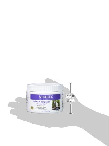 Wholistic Pet Organics Feline Complete cat eating-food scene, supports balanced nutrition.