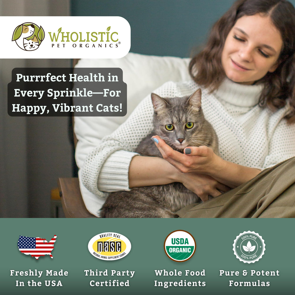 Wholistic Pet Organics Feline Complete senior-cat usage, aging vitality.