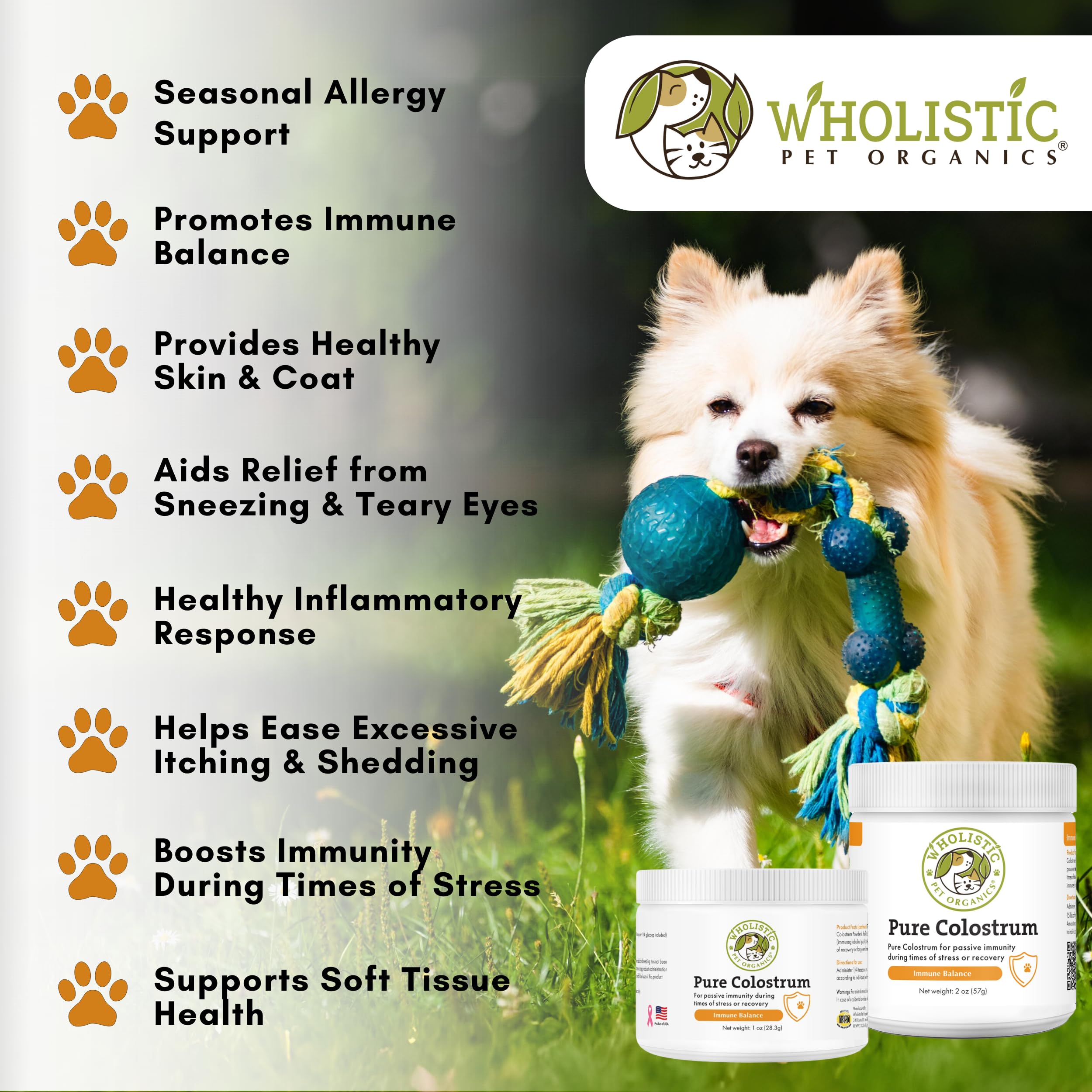Wholistic Pet Organics itch relief dog paws highlights soothing relief from paw licking.
