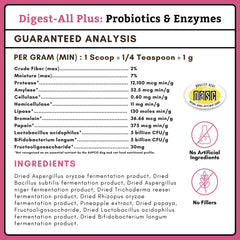 Wholistic Pet Organics prebiotics powder for cats and dogs supporting gut flora.