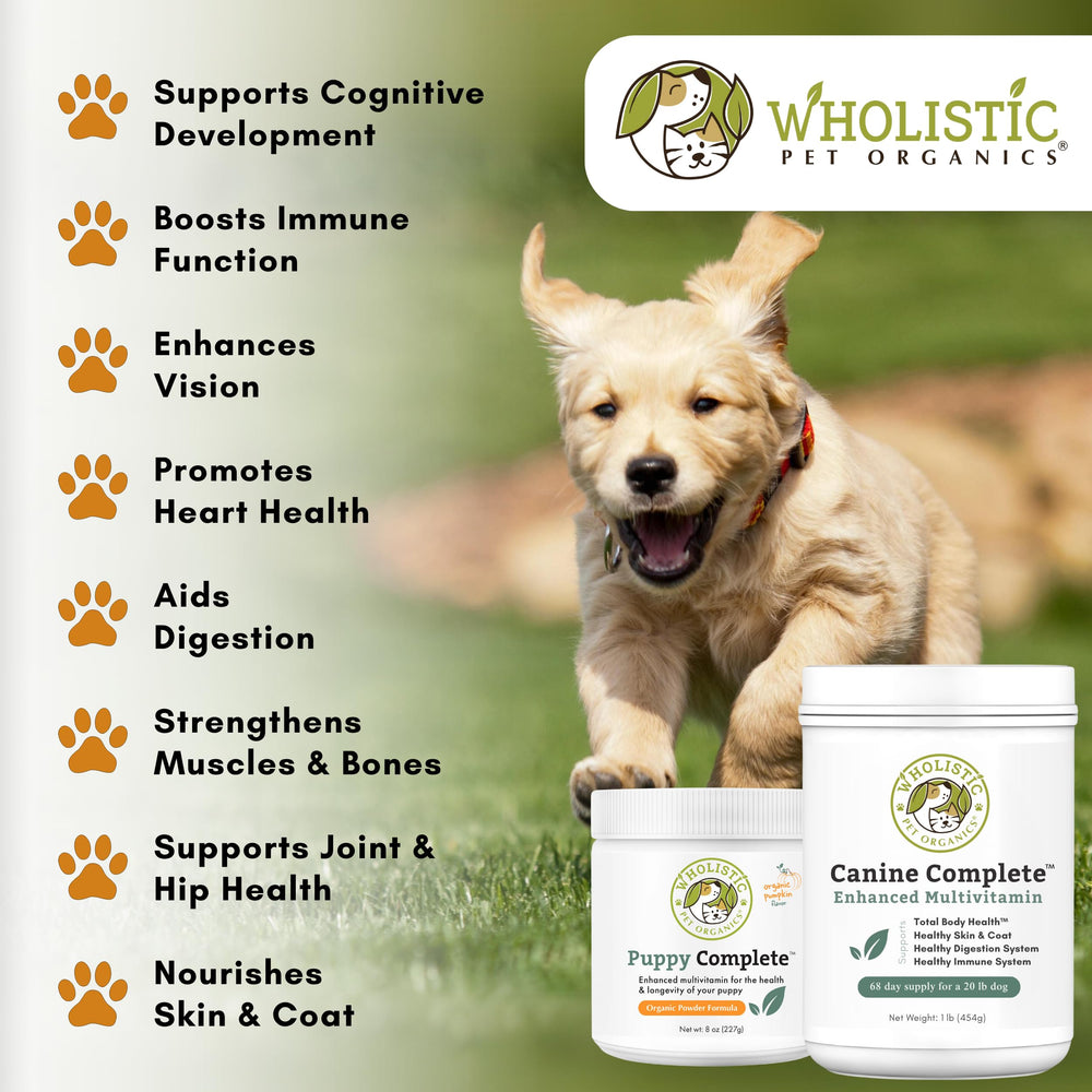 Wholistic Pet Organics Puppy Complete fish collagen—benefits skin and coat health