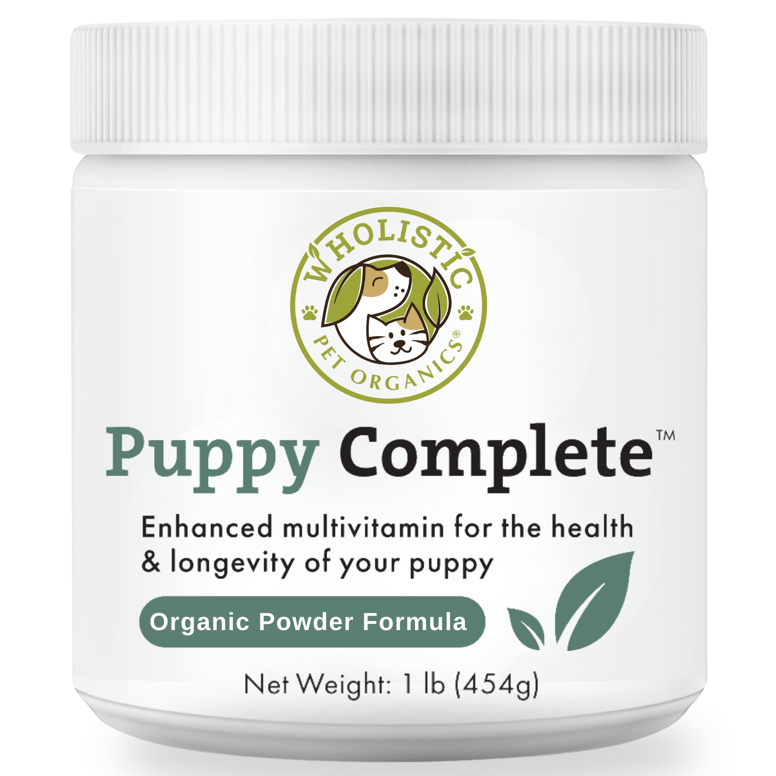 Wholistic Puppy Complete polvo cachorro: apoyo nutricional para cachorros activos y crecimiento saludable.