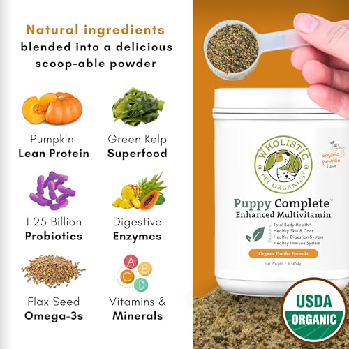 Wholistic Pet Organics Puppy Complete probiotic digestive health—supports gut balance