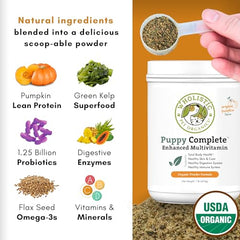 Wholistic Pet Organics Puppy Complete probiotic digestive health—supports gut balance
