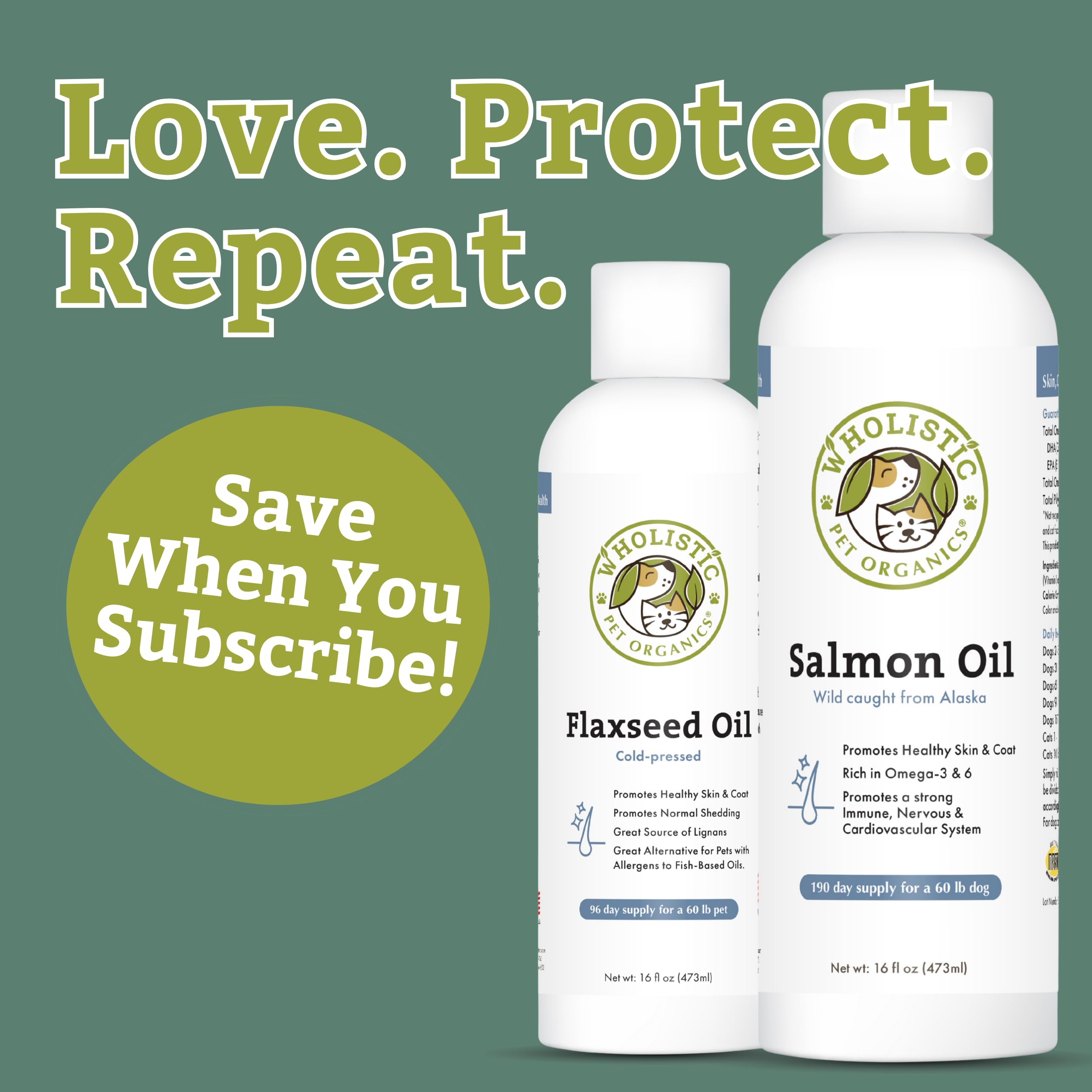 Wholistic Pet Organics Salmon Oil pouring into pet bowl enhances meal appeal.