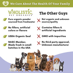 Wholistic Pet Organics Spirulina can be mixed into a dog food bowl