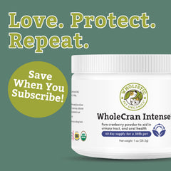 Wholistic Pet Organics WholeCran Intense dog meal topping adds cranberry nutrition