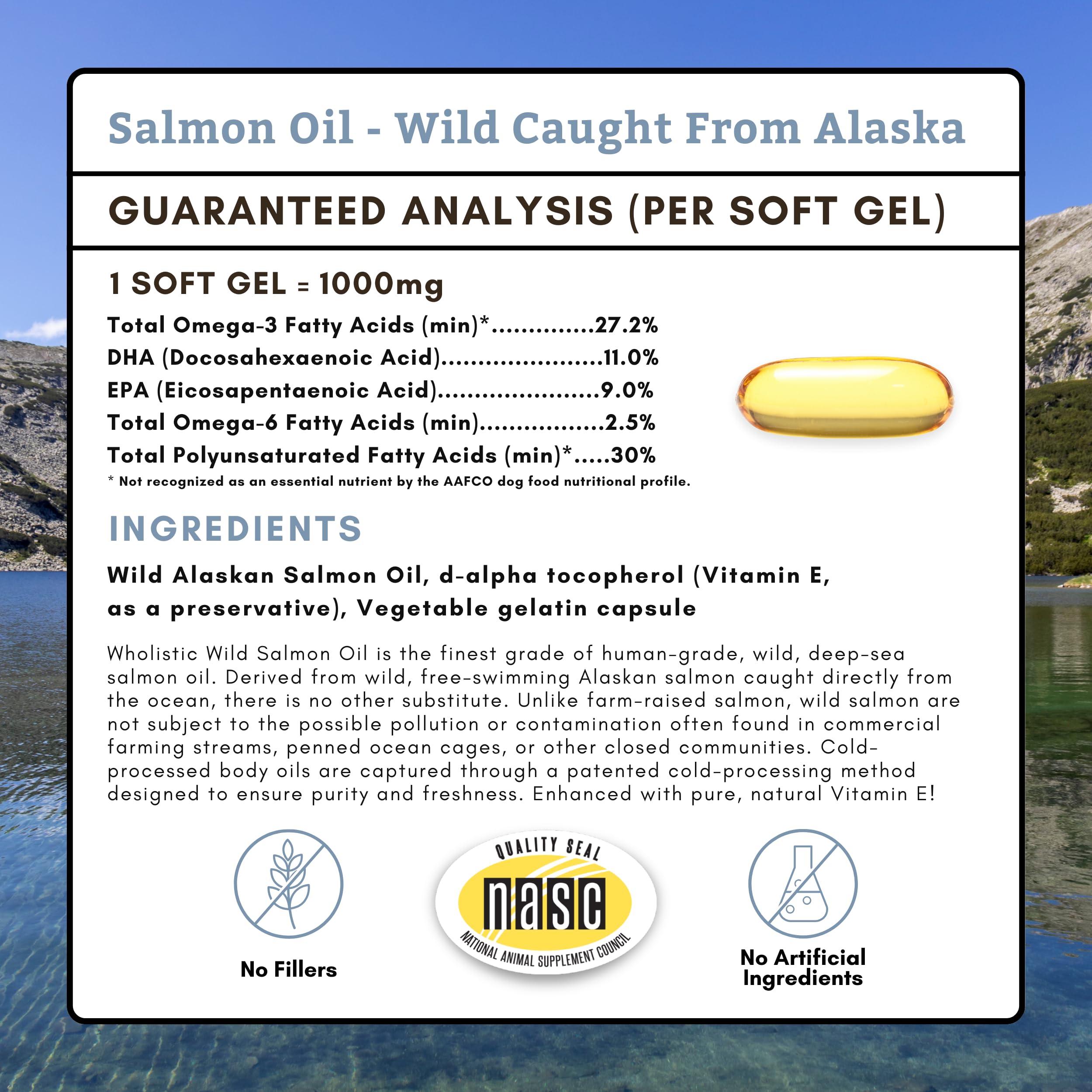 Wholistic Pet Organics Wild Alaskan Salmon Oil omega-3 EPA DHA supports joints and mobility