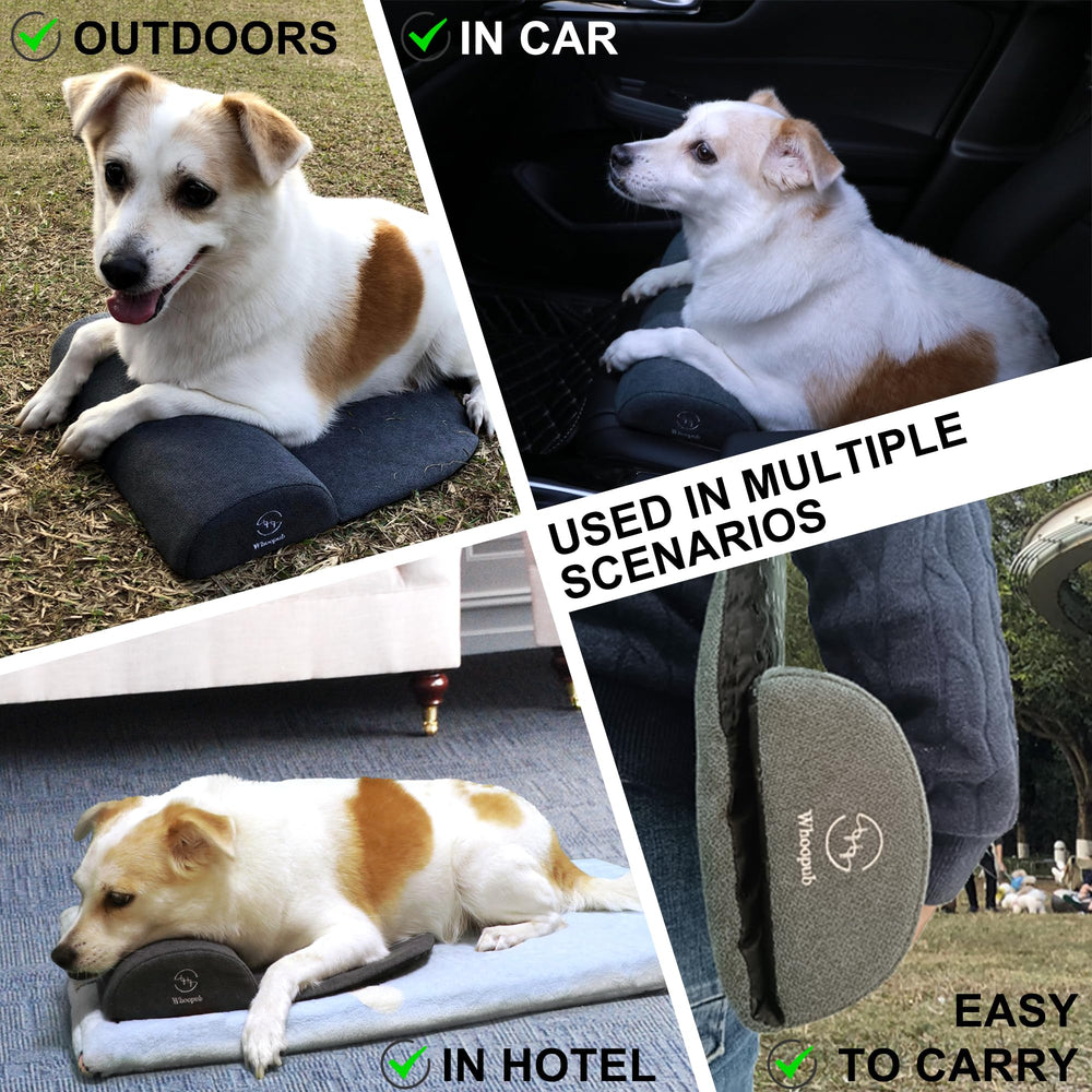 Whoopub dog bolster pillow cover detail highlights durable washable outer fabric.