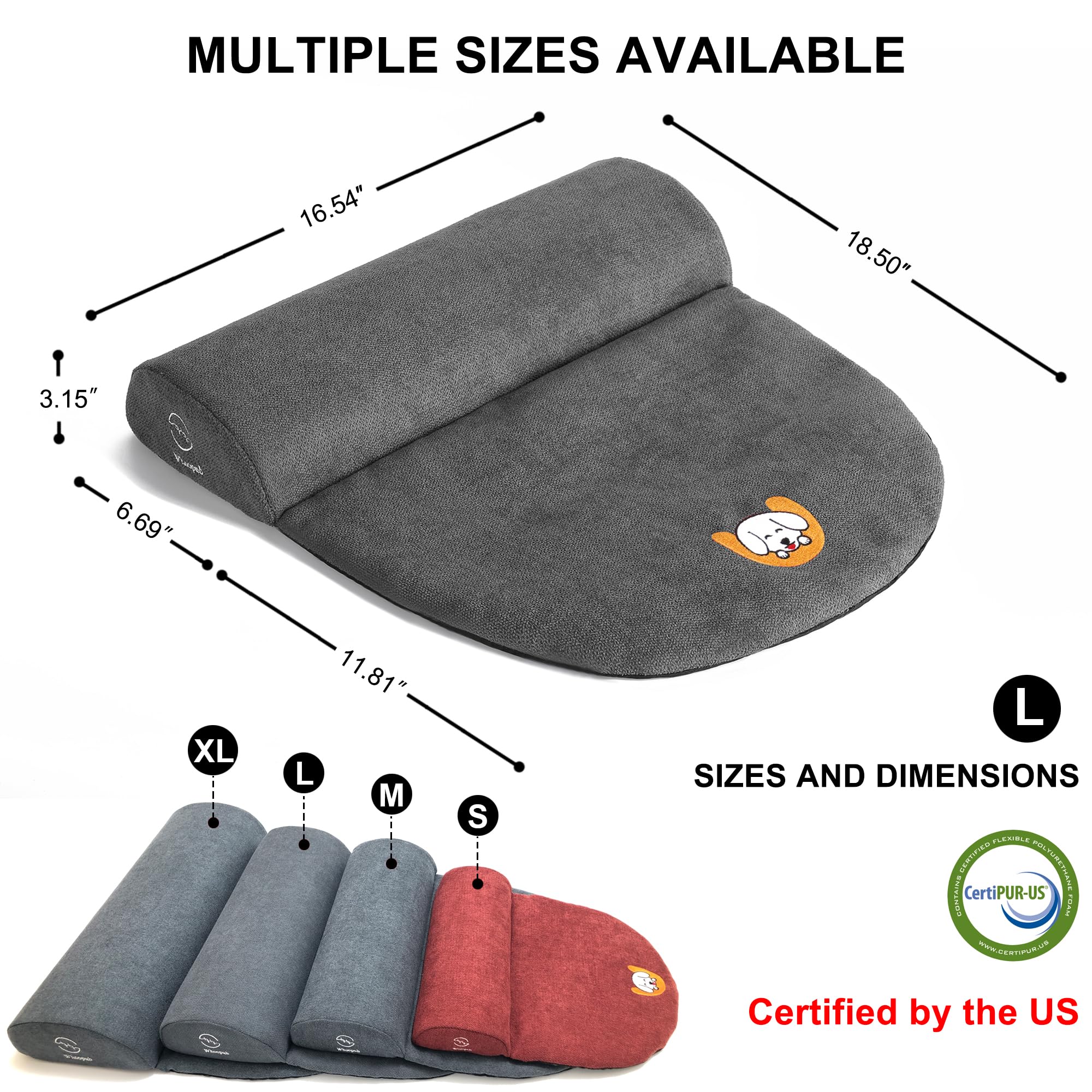 Whoopub dog bolster pillow on bed highlighting versatile placement for cozy lounging.