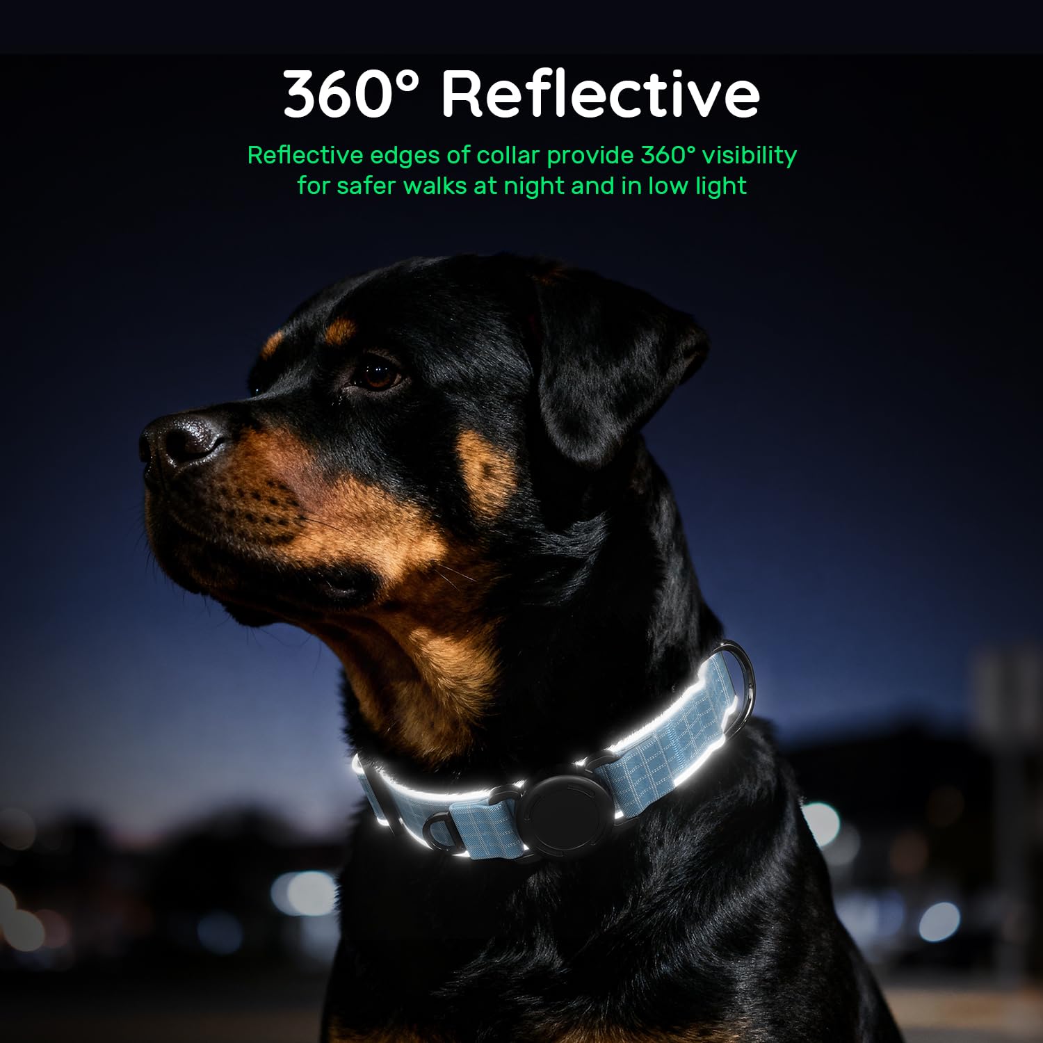 WhoseID Airtag dog collar 400lbs strength for active dogs.