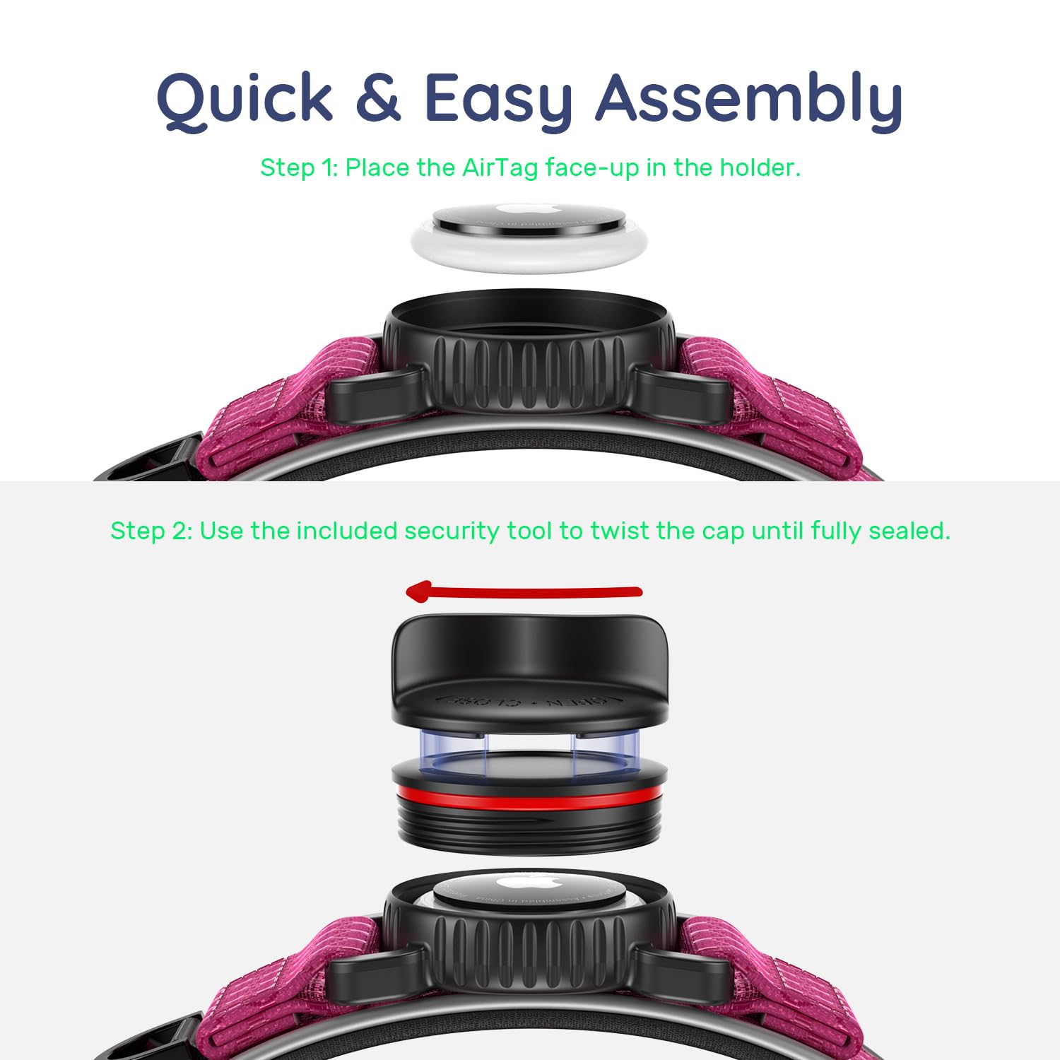 WhoseID Airtag Dog Collar adjustable sizes ensure a secure fit.