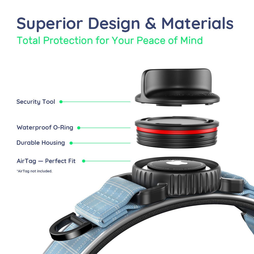 WhoseID Airtag dog collar lockable Airtag design for added security on hikes.