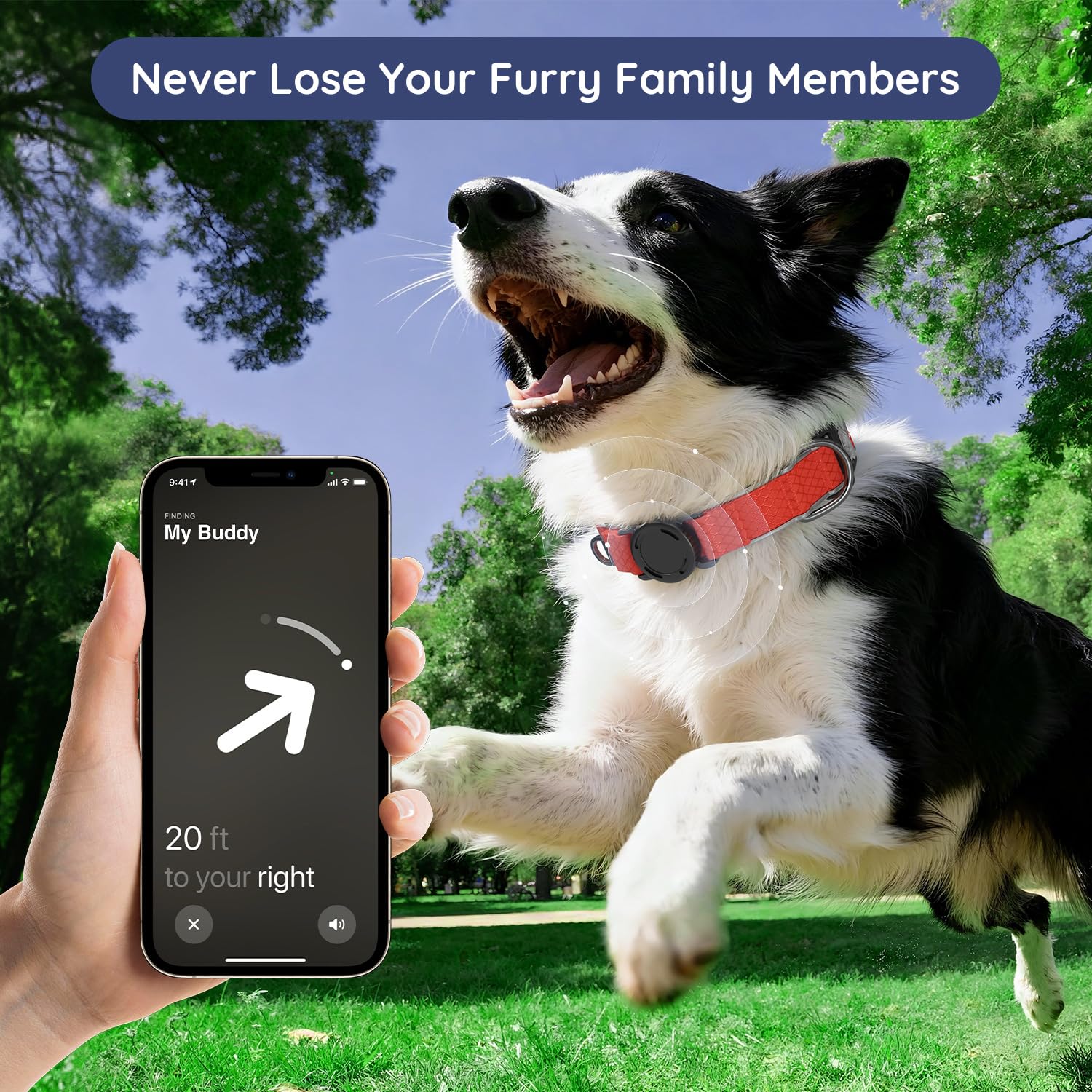 WhoseID Airtag Dog Collar reflective stitching for night safety