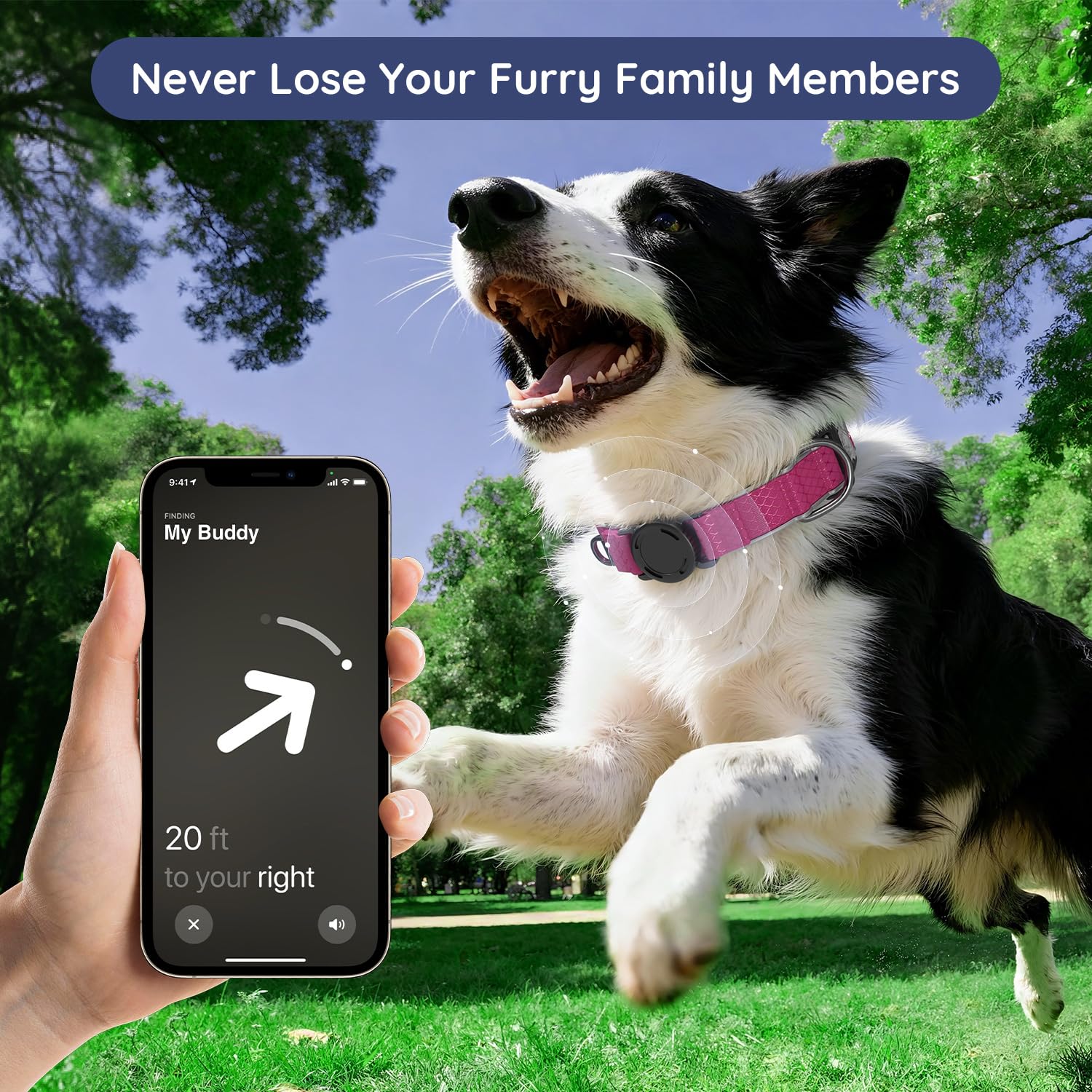 WhoseID Airtag Dog Collar reflective stitching boosts night visibility.