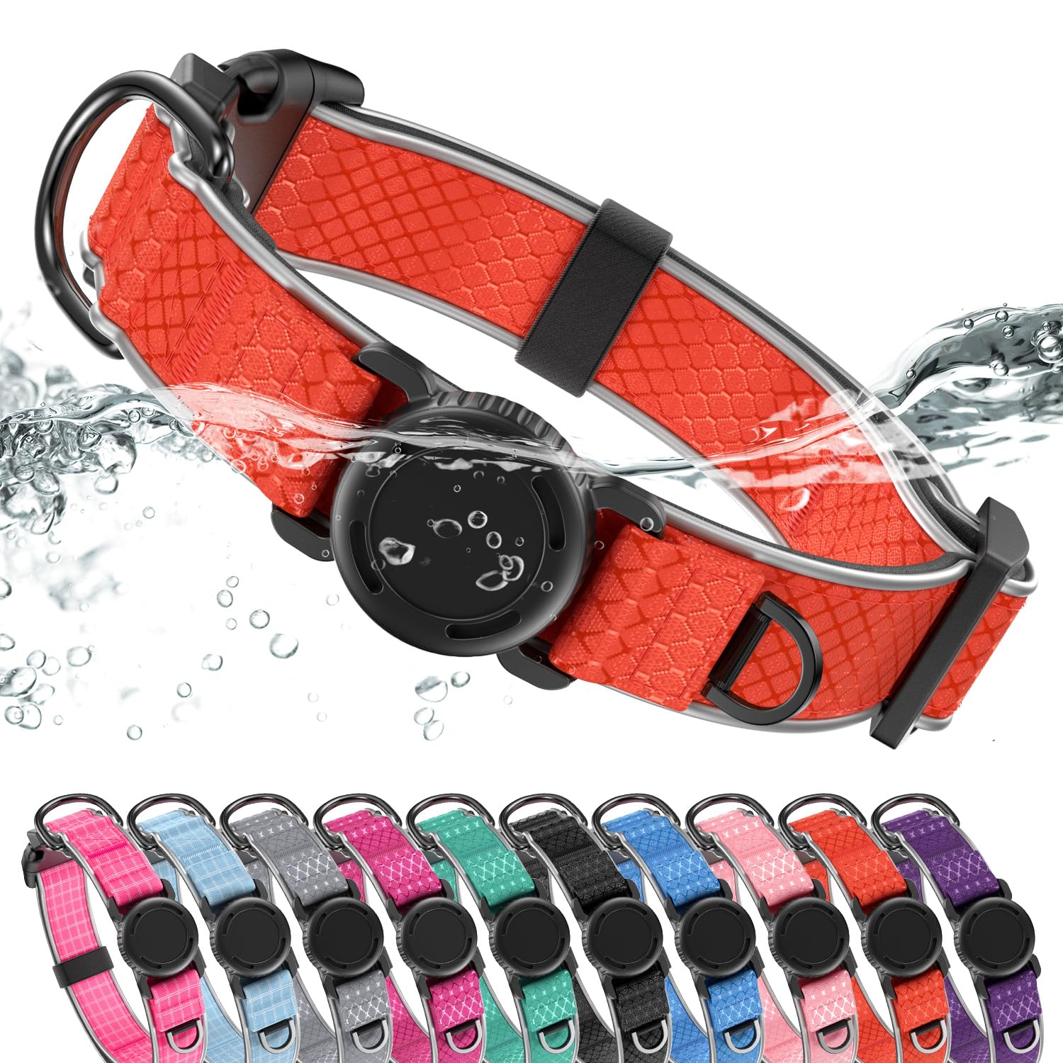 WhoseID Airtag Dog Collar with waterproof holder for secure tracking during outdoor adventures