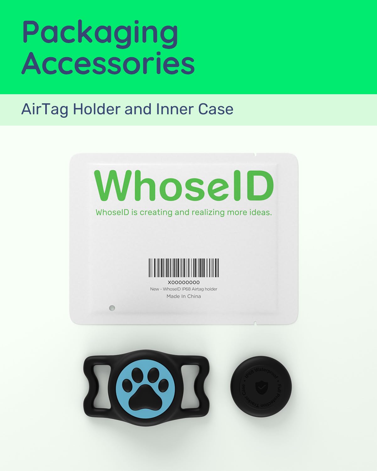 WhoseID versatile holder used on collars and luggage for tracking
