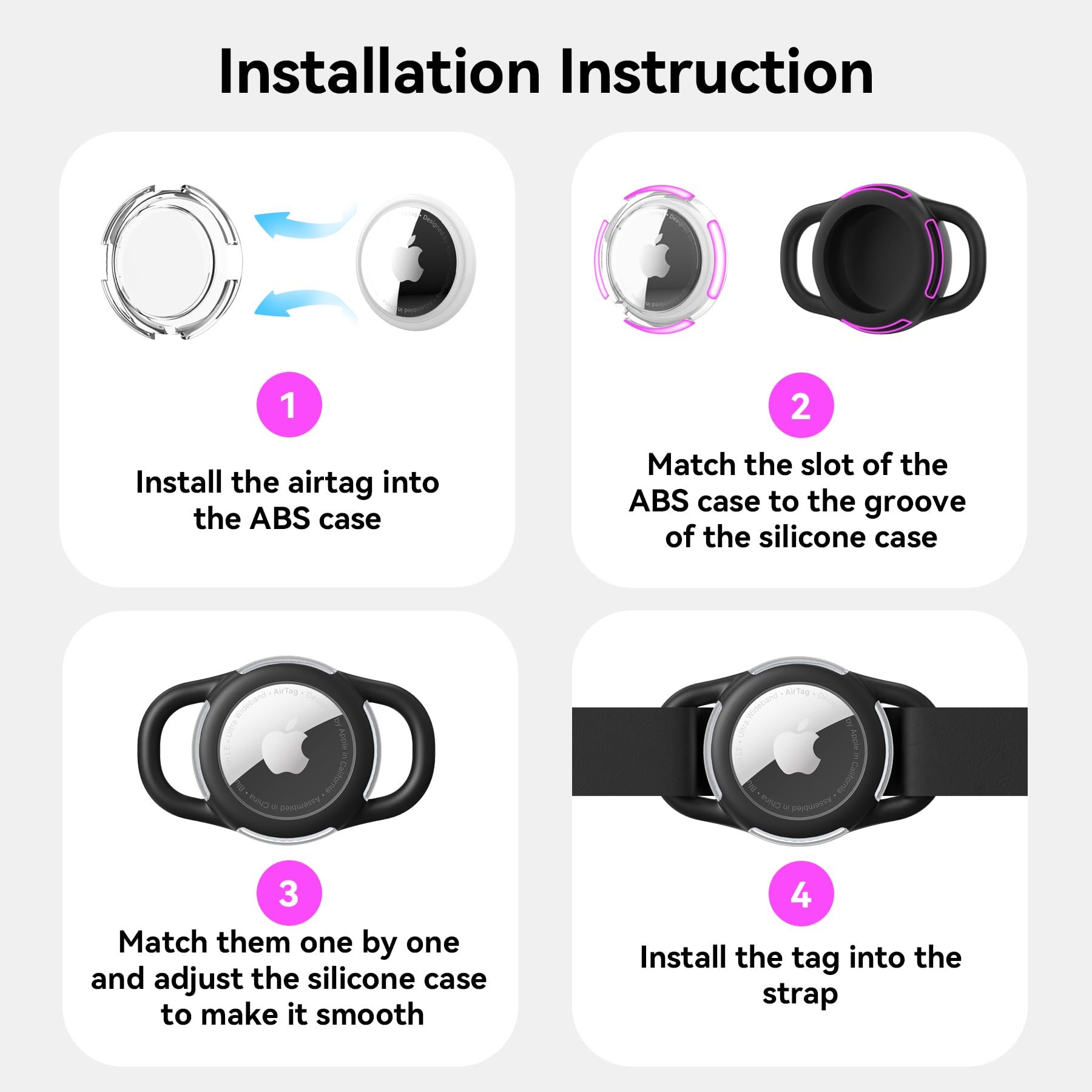 WhoseID easy-install AirTag case attaches quickly to collars or backpacks.