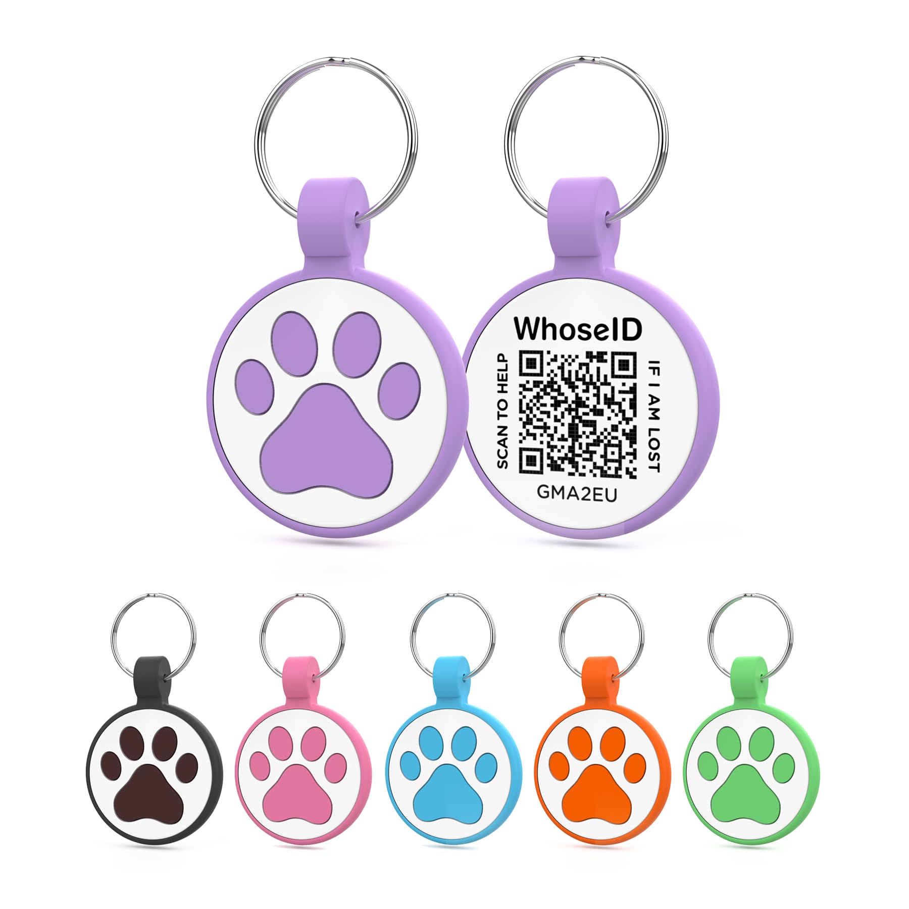 WhoseID QR cat tag purple QR code for quick ID access