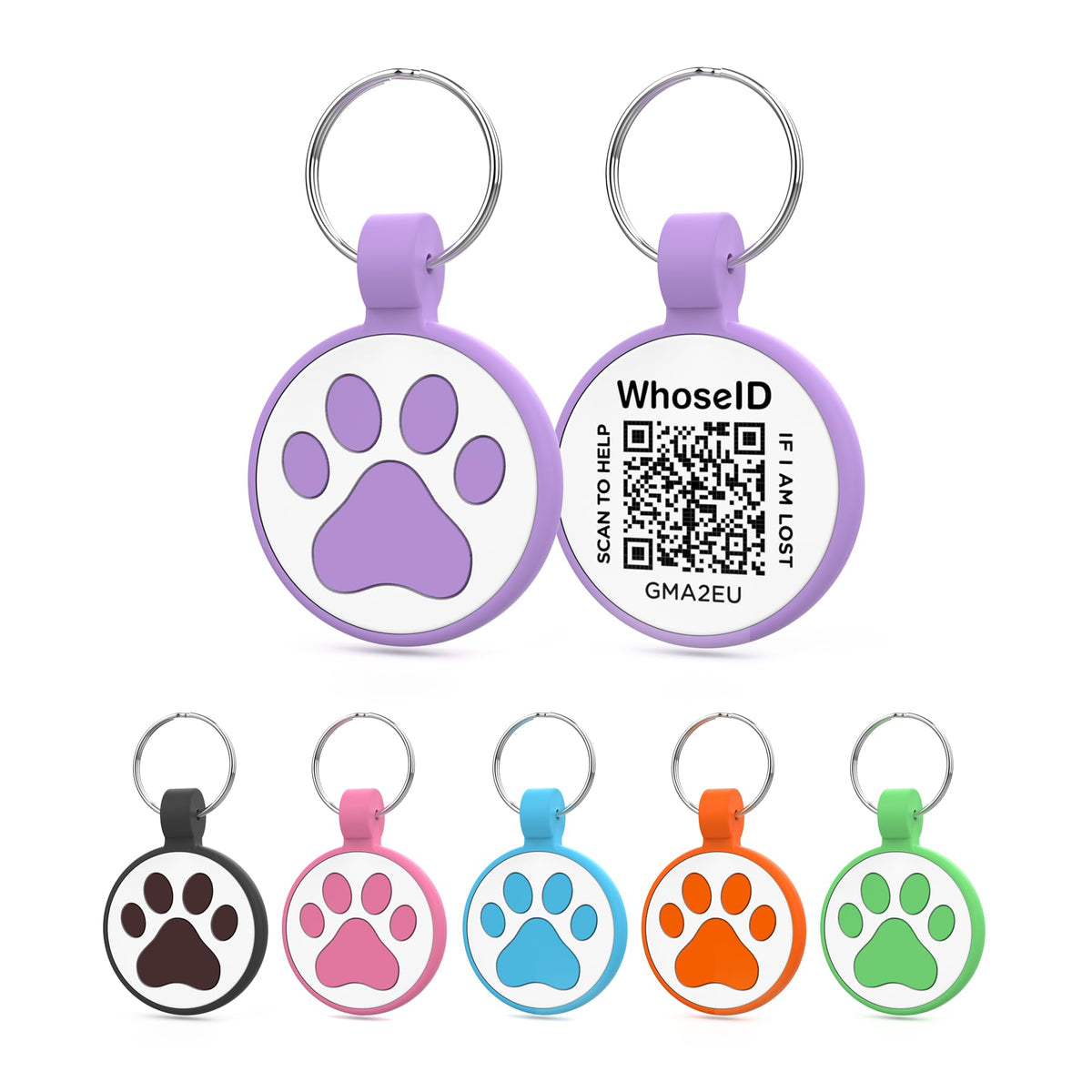 WhoseID QR cat tag purple QR code for quick ID access