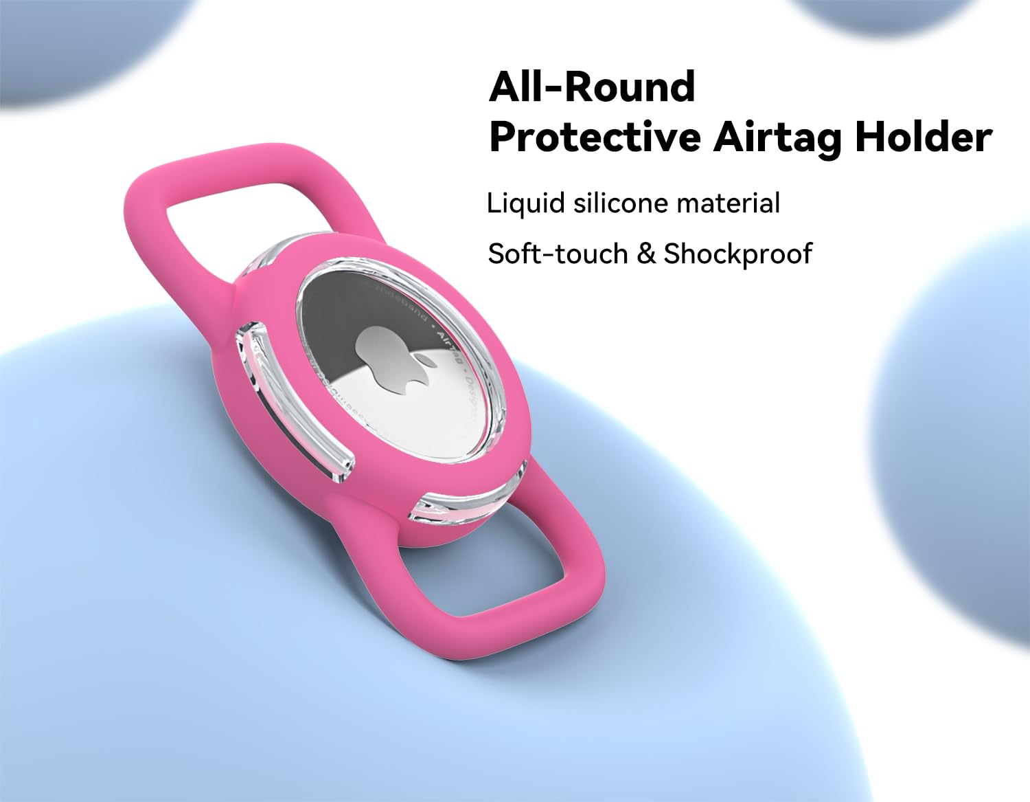 WhoseID rose clear Airtag case highlighting lightweight visibility and tracking.