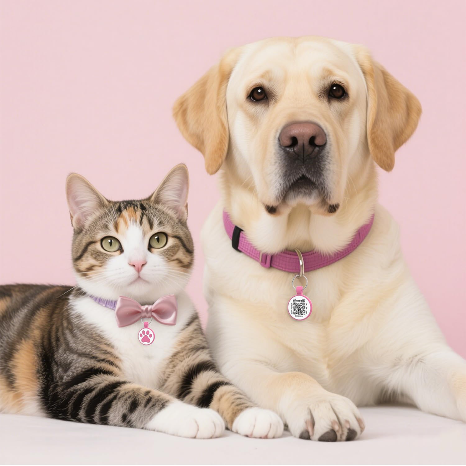 WhoseID Small Rose Tag Size image emphasizes small-breed compatibility on a sleek lightweight tag.