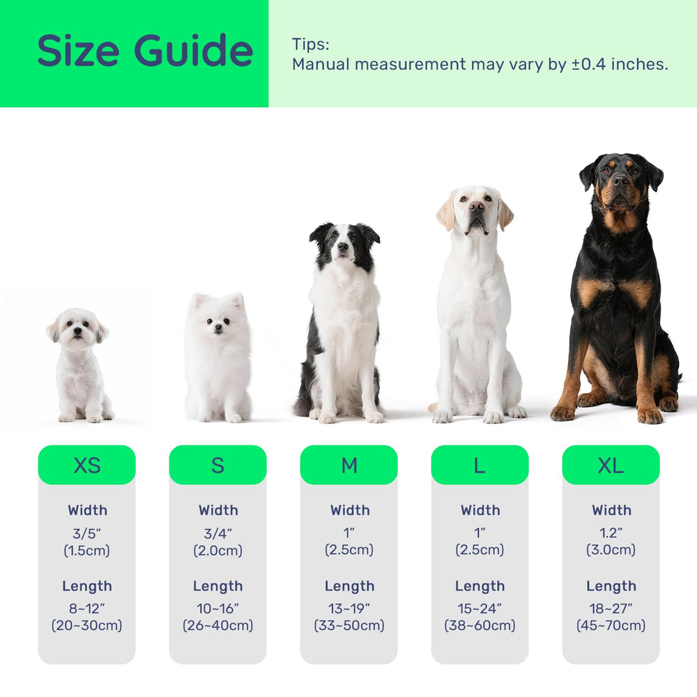 WhoseID three-size adjustable strap to fit small, medium, and large dogs